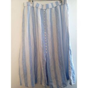 Ann Taylor Loft Blue & White Striped Linen Blend Pull On A-Line Midi Skirt sz XL
